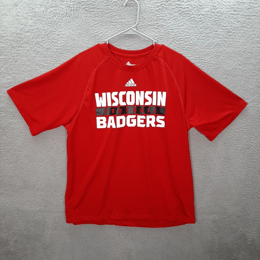 Wisconsin Badgers Shirt Adult Large Red Adidas NCAA College Football Sports Tee